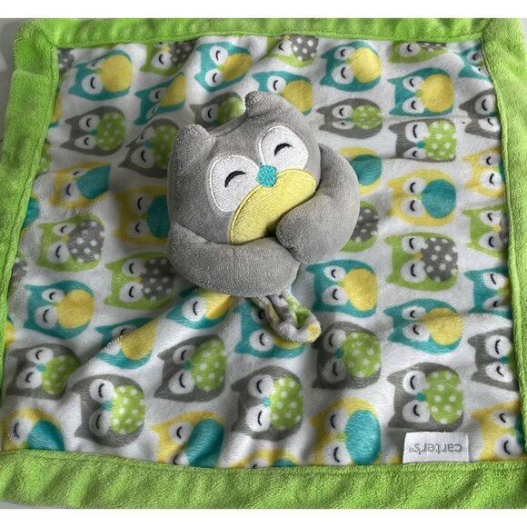 Carters Owl Plush Security Blanket Lovey Green Gray Baby Comfort Replacement - Picture 6 of 6